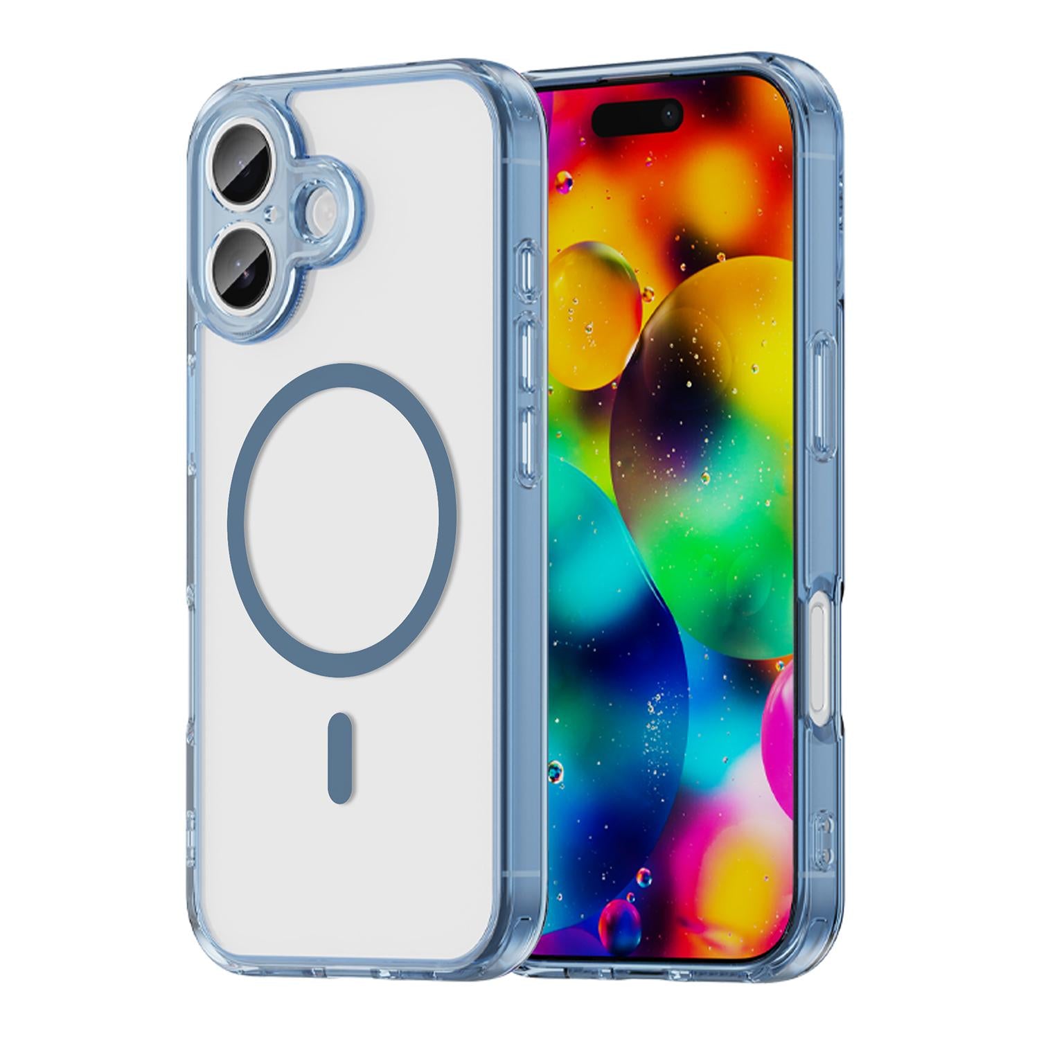 Compatible with iPhone 18 PC Dual-Layer TPU Airbag Shockproof MagSafe Phone Case - Transparent Blue