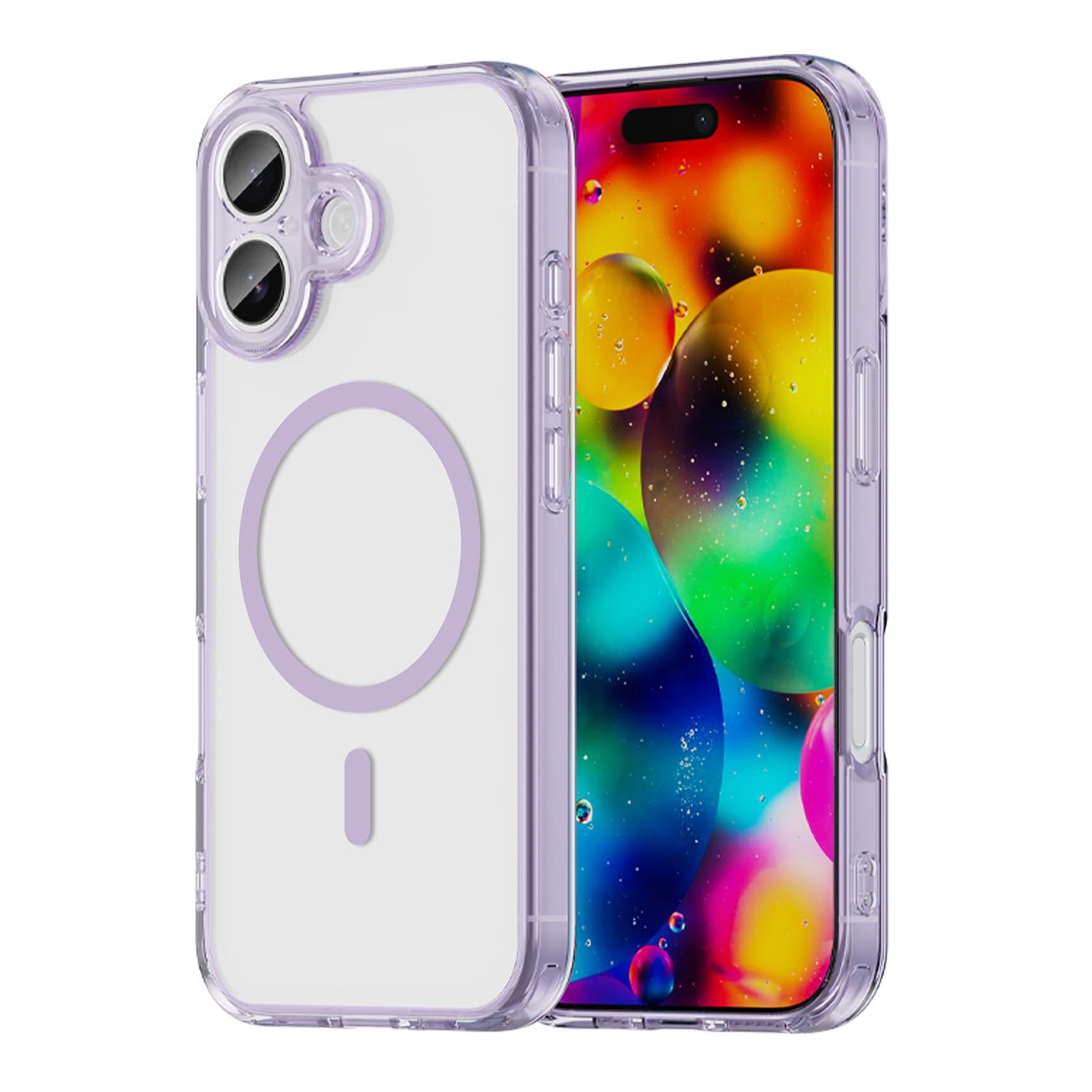 Compatible with iPhone 18 PC Dual-Layer TPU Airbag Shockproof MagSafe Phone Case - Transparent Purple