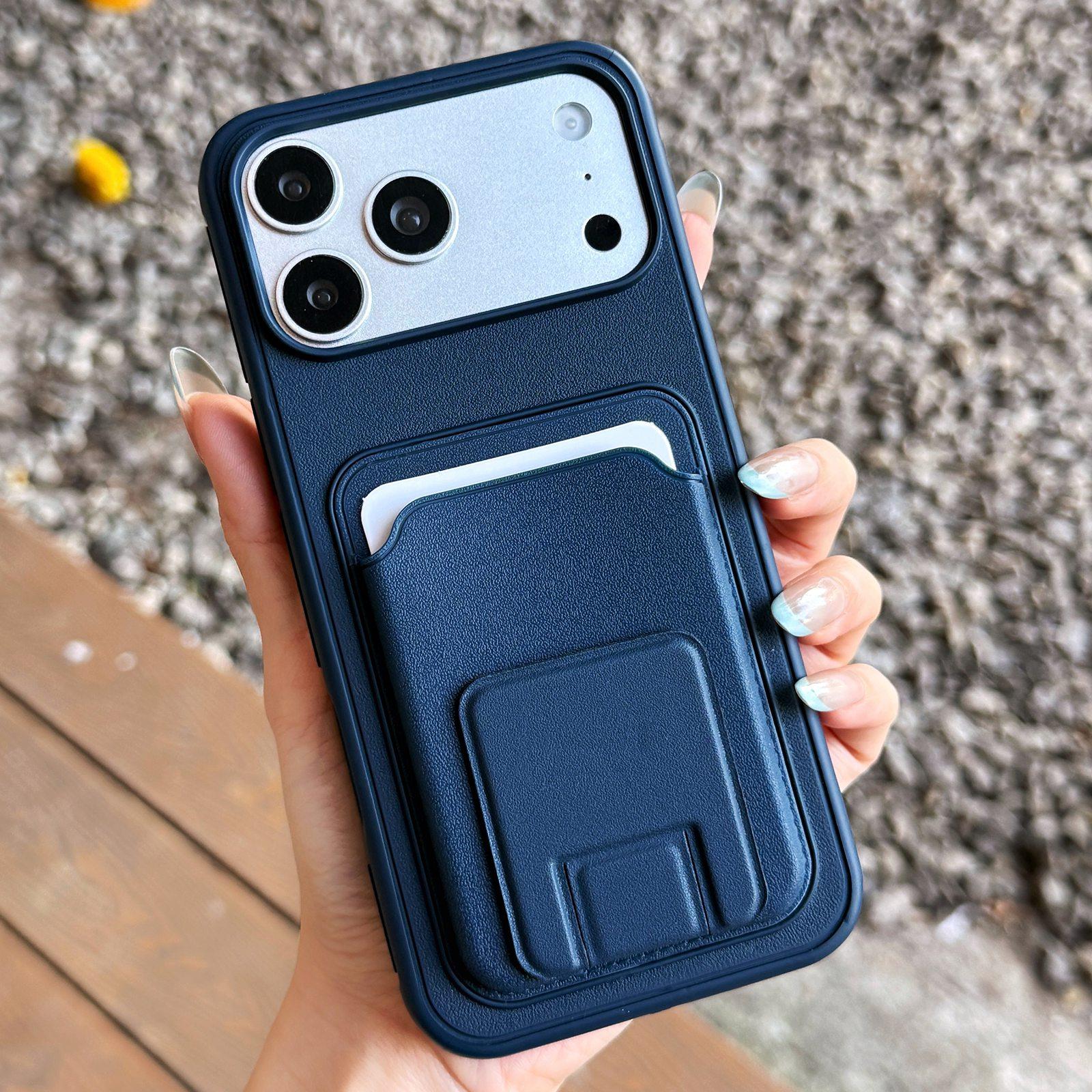 Compatible with iPhone 18 Pro & 17 Pro Square Folding Card Bag Holder Phone Case - Dark Blue