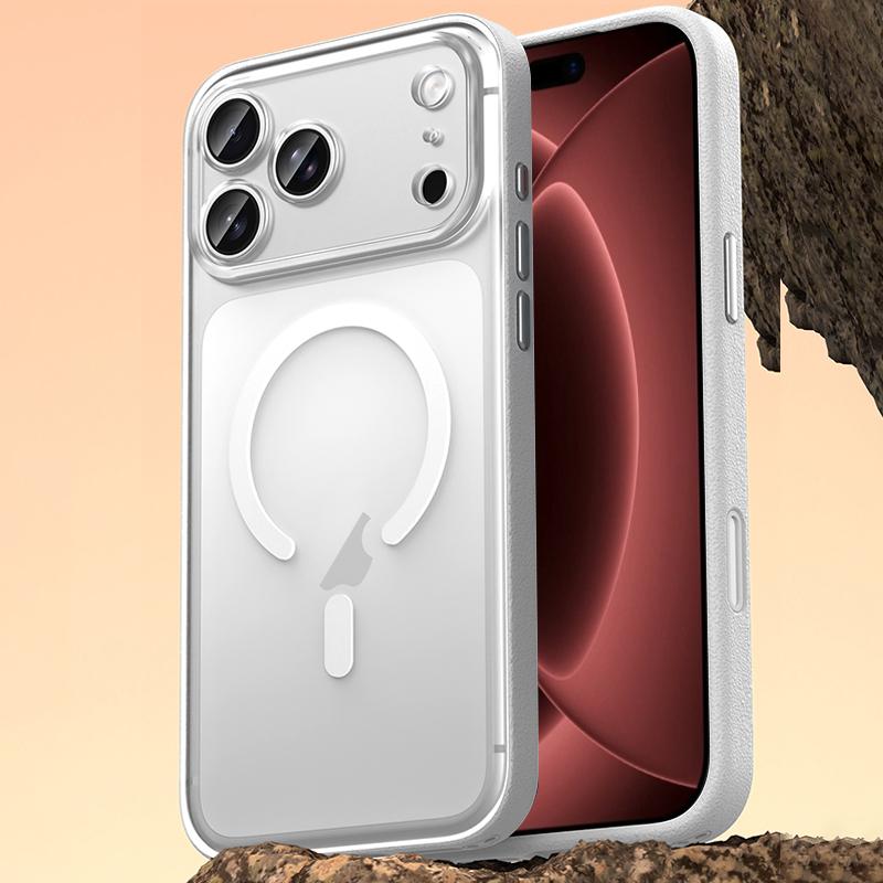 Compatible with iPhone 18 Pro Vegan Leather Magnetic Phone Case - Cedar White