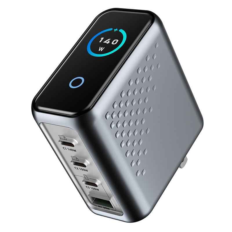 Uniqbuy For P3 148W USB-A and USB-C / Type-C Quad-Port AI Smart Display GaN Fast Charger(US Plug)