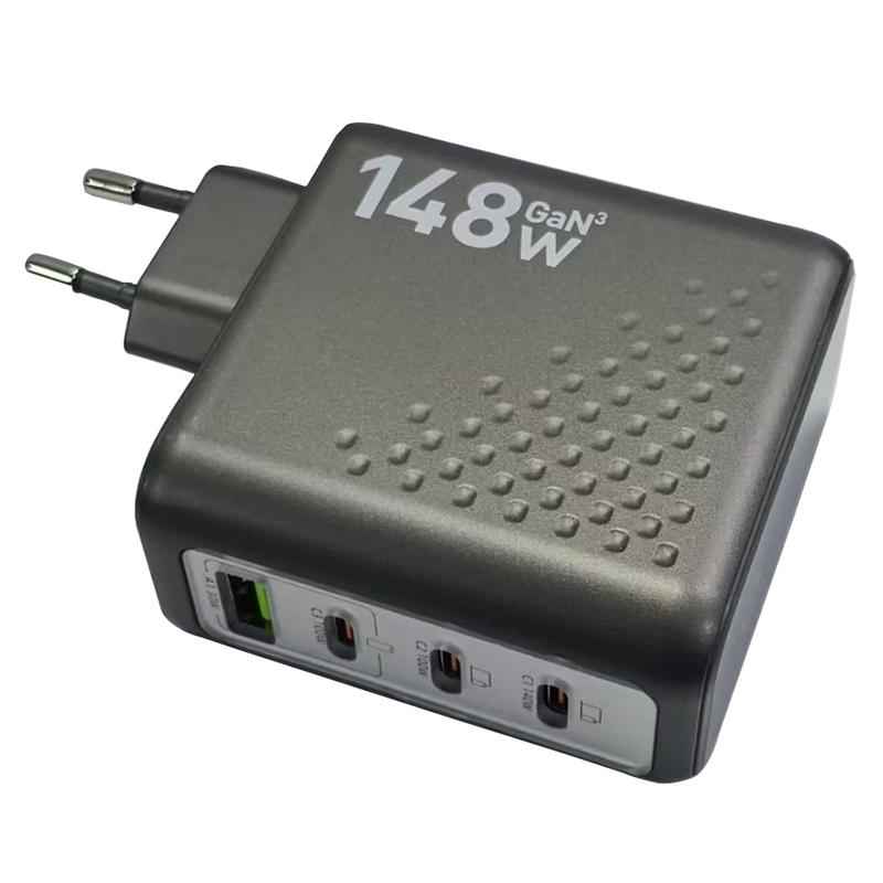 Uniqbuy For P3 148W USB-A and USB-C / Type-C Quad-Port AI Smart Display GaN Fast Charger(EU Plug)