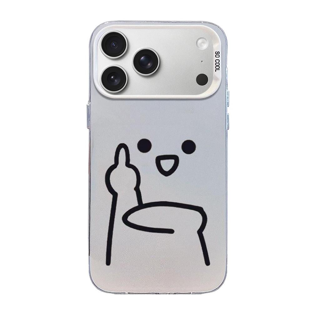Compatible with iPhone 18 Pro & 17 Pro Little Man Gestures Colored Silver Frosted PC Dual-Layer TPU Phone Case - Ultraman Gesture of Contempt