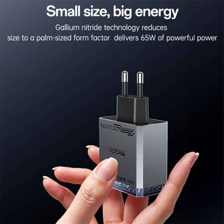 Yesido YC101 65W Mecha GaN Three-port Fast Charger, Plug:EU Plug(Black)