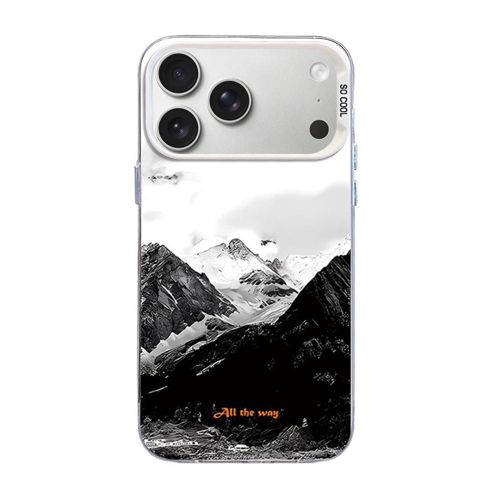 Compatible with iPhone 18 Pro & 17 Pro Mountain Pattern Color Silver PC Dual-Layer TPU Phone Case - Snow Mountain