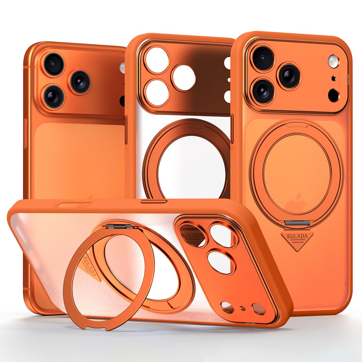 Compatible with iPhone 18 Pro SULADA TransCompatible withms Into 17 Pro Semi-Transparent Matte Rotation Magnetic Holder Phone Case - Orange