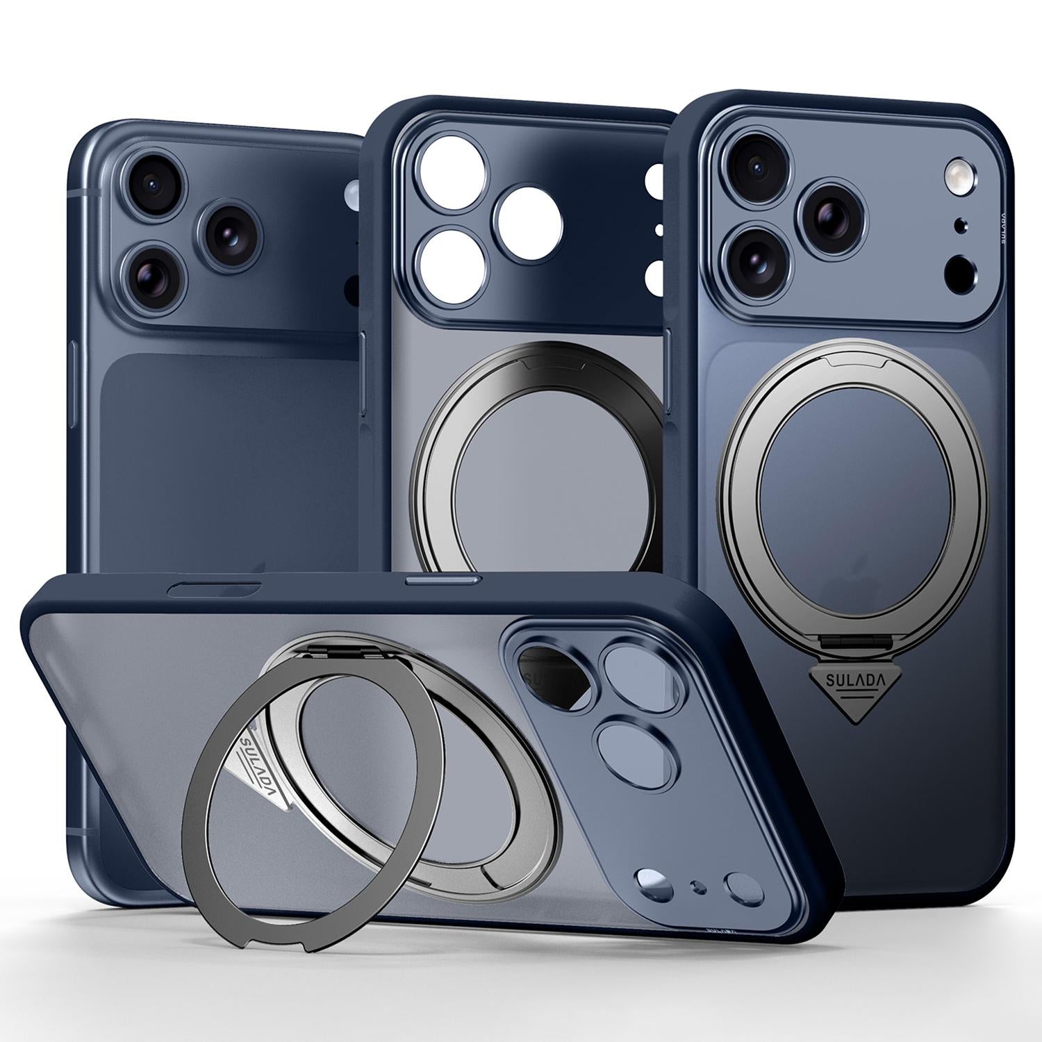 Compatible with iPhone 18 Pro SULADA TransCompatible withms Into 17 Pro Semi-Transparent Matte Rotation Magnetic Holder Phone Case - Blue