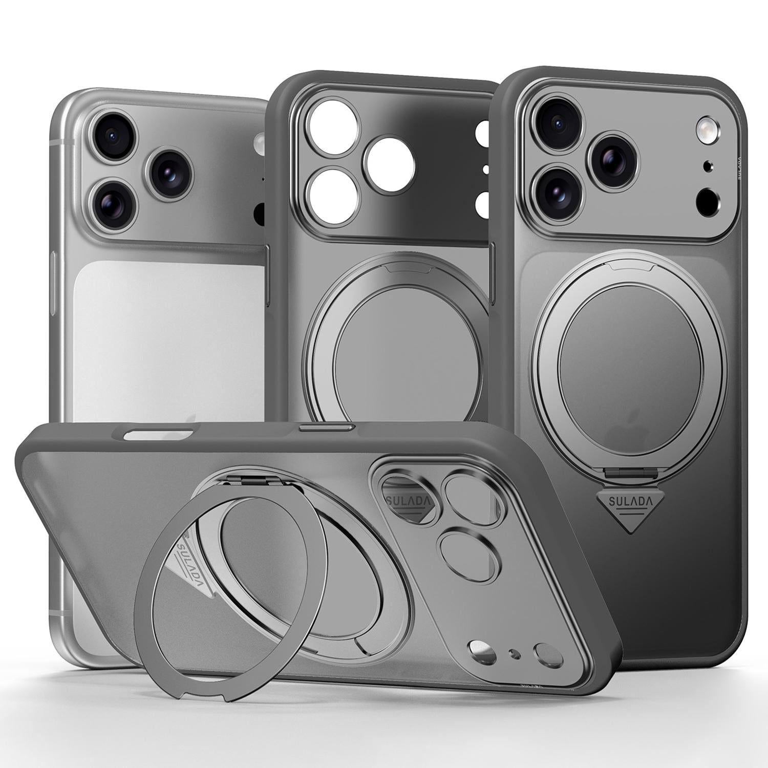 Compatible with iPhone 18 Pro SULADA TransCompatible withms Into 17 Pro Semi-Transparent Matte Rotation Magnetic Holder Phone Case - Gray
