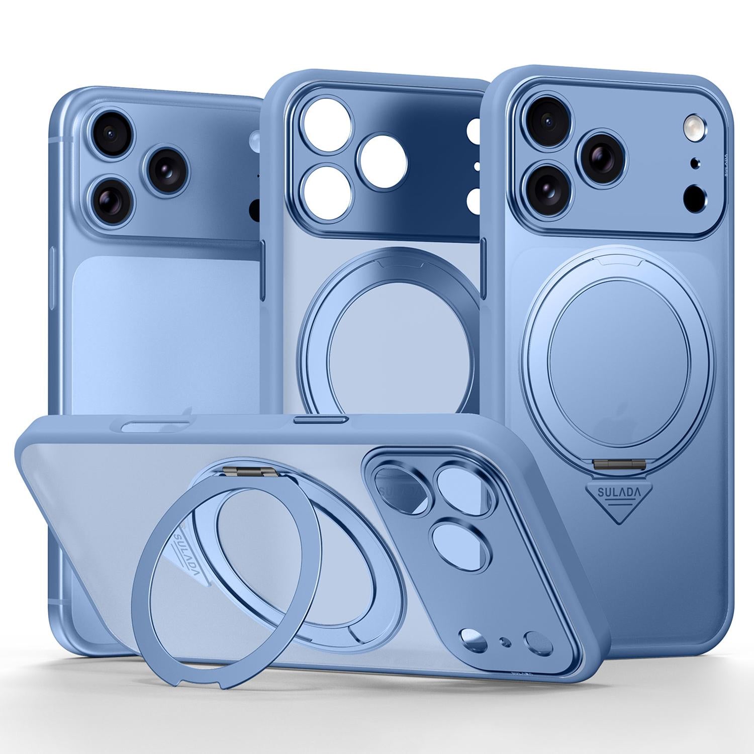Compatible with iPhone 18 Pro SULADA TransCompatible withms Into 17 Pro Semi-Transparent Matte Rotation Magnetic Holder Phone Case - Sky Blue