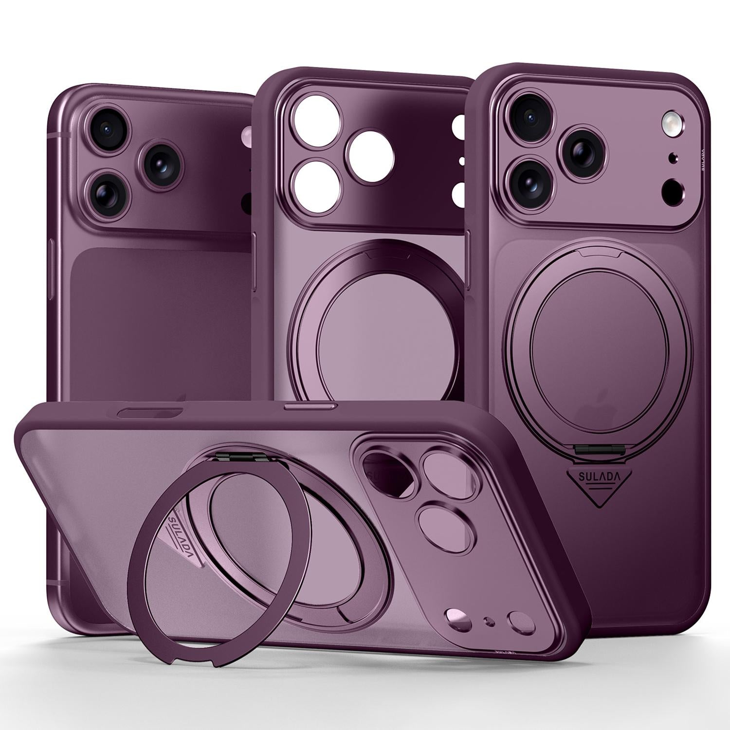 Compatible with iPhone 18 Pro SULADA TransCompatible withms Into 17 Pro Semi-Transparent Matte Rotation Magnetic Holder Phone Case - Purple