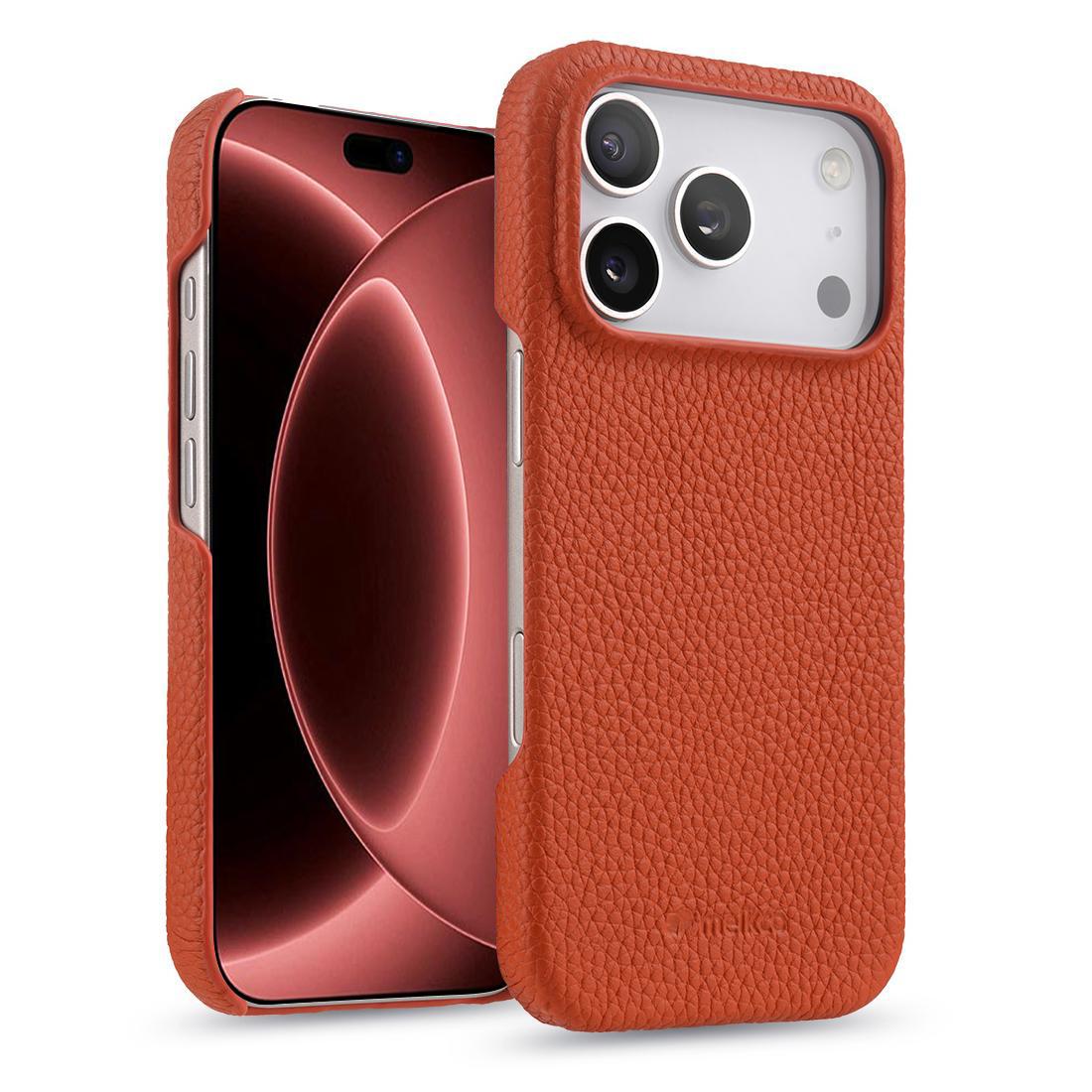 Compatible with iPhone 18 Pro melkco Litchi Texture Magnetic Half Coverage  Leather Phone Case - Orange