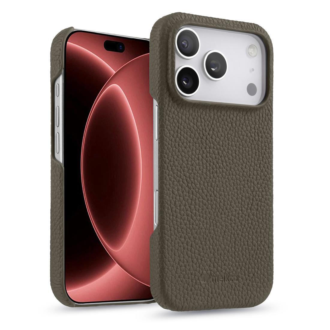Compatible with iPhone 18 Pro melkco Litchi Texture Magnetic Half Coverage  Leather Phone Case - Grey