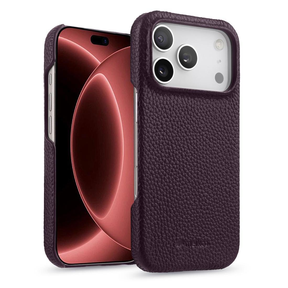 Compatible with iPhone 18 Pro melkco Litchi Texture Magnetic Half Coverage  Leather Phone Case - Dark Purple
