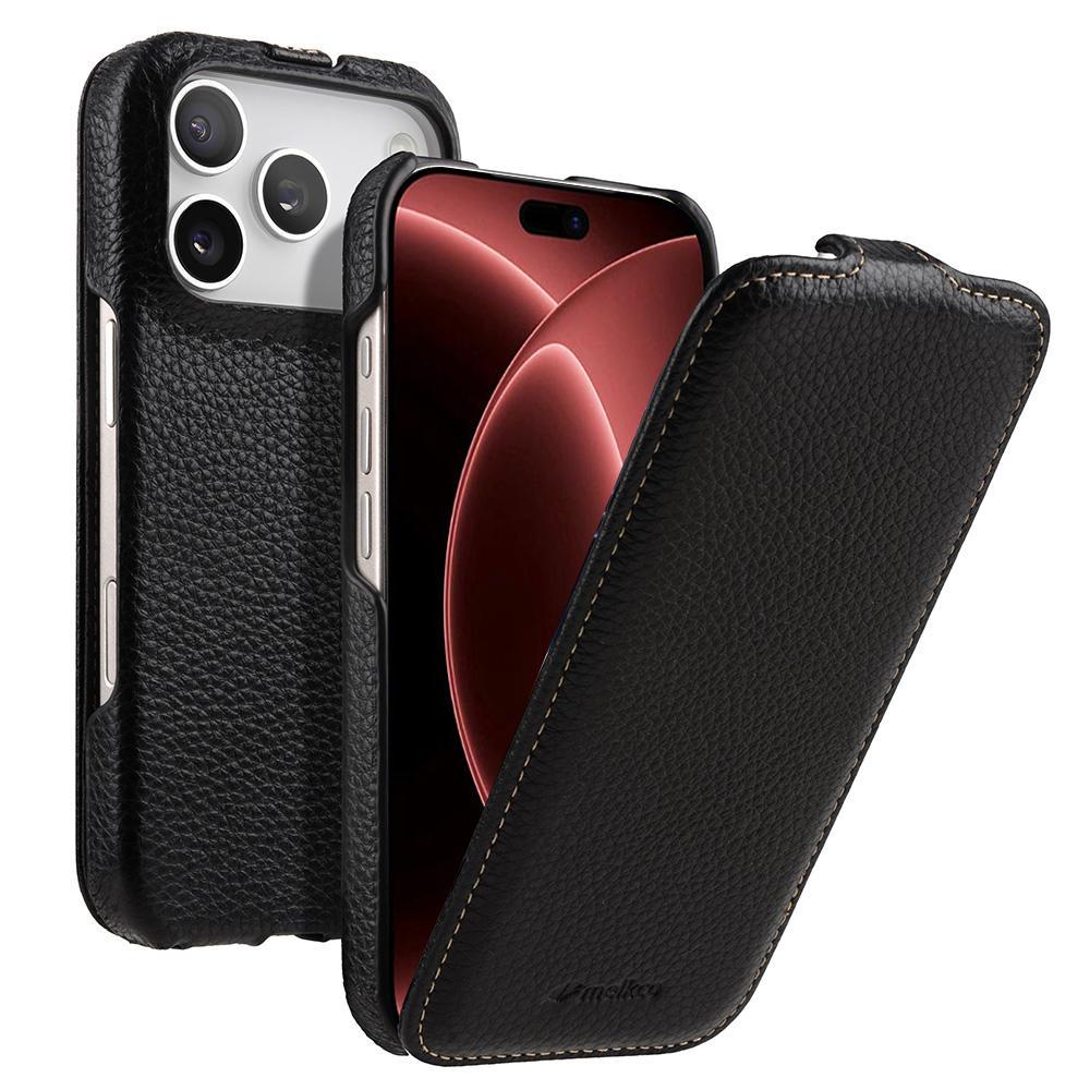 Compatible with iPhone 18 Pro melkco Litchi Texture Vertical Flip Magnetic  Leather Phone Case - Black