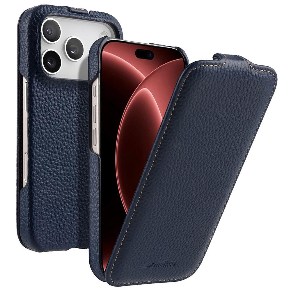 Compatible with iPhone 18 Pro melkco Litchi Texture Vertical Flip Magnetic  Leather Phone Case - Dark Blue
