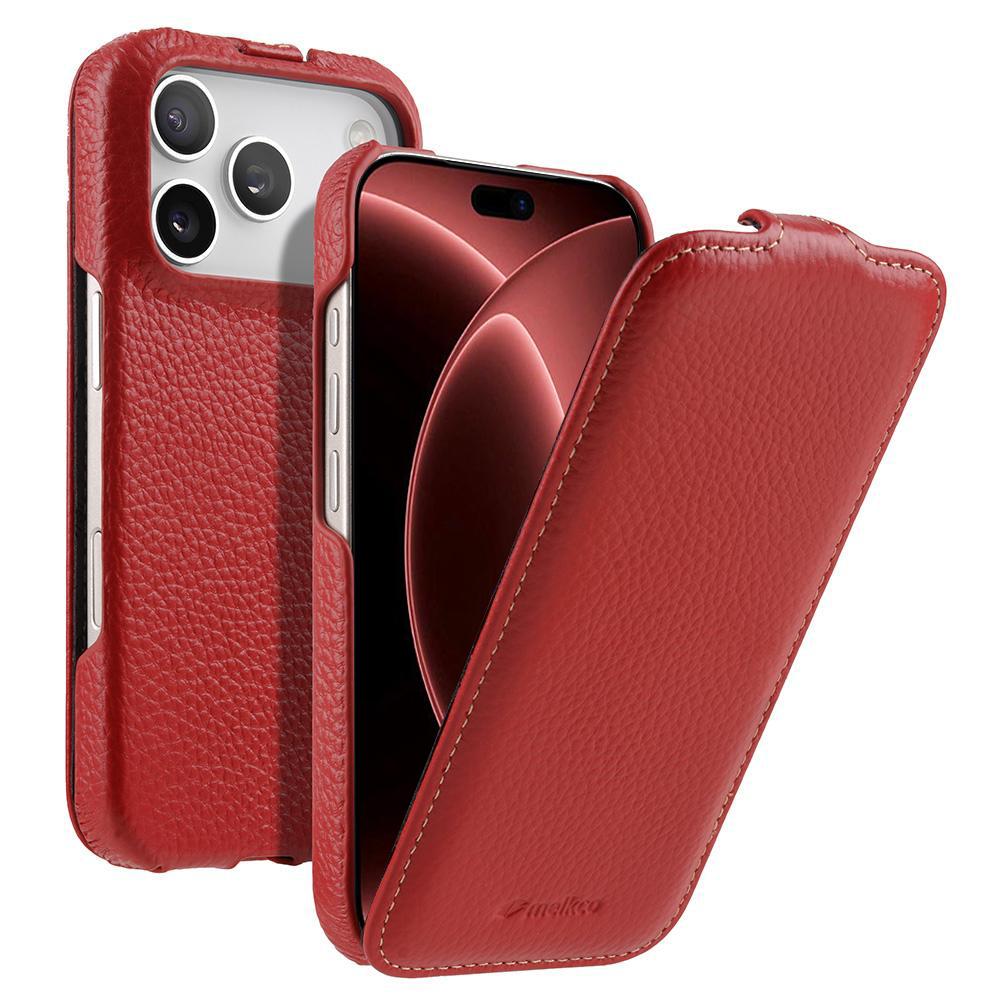 Compatible with iPhone 18 Pro melkco Litchi Texture Vertical Flip Magnetic  Leather Phone Case - Red