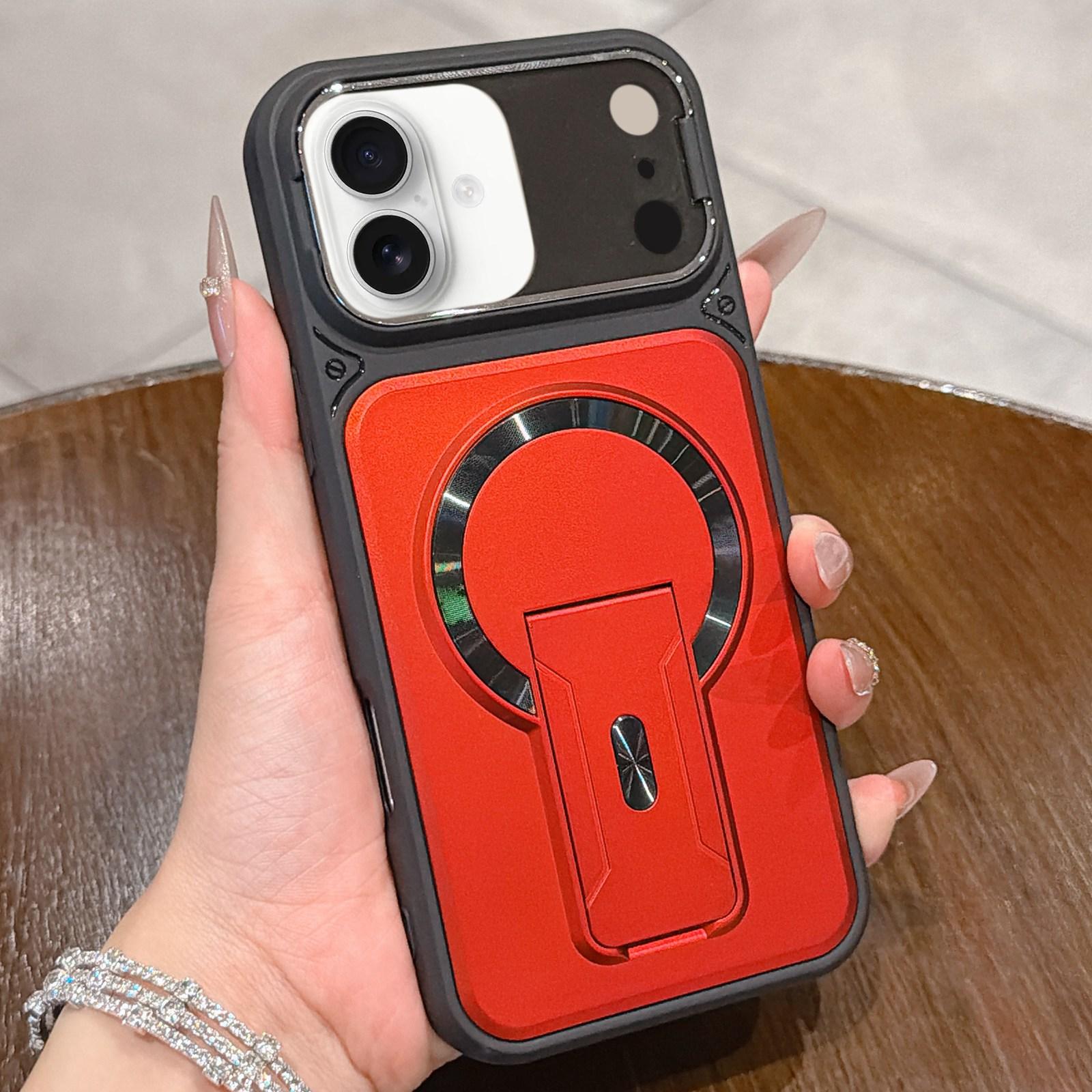Compatible with iPhone 18 Shockproof Lens Cover Magnetic Phone Case with Hidden Holder - Red