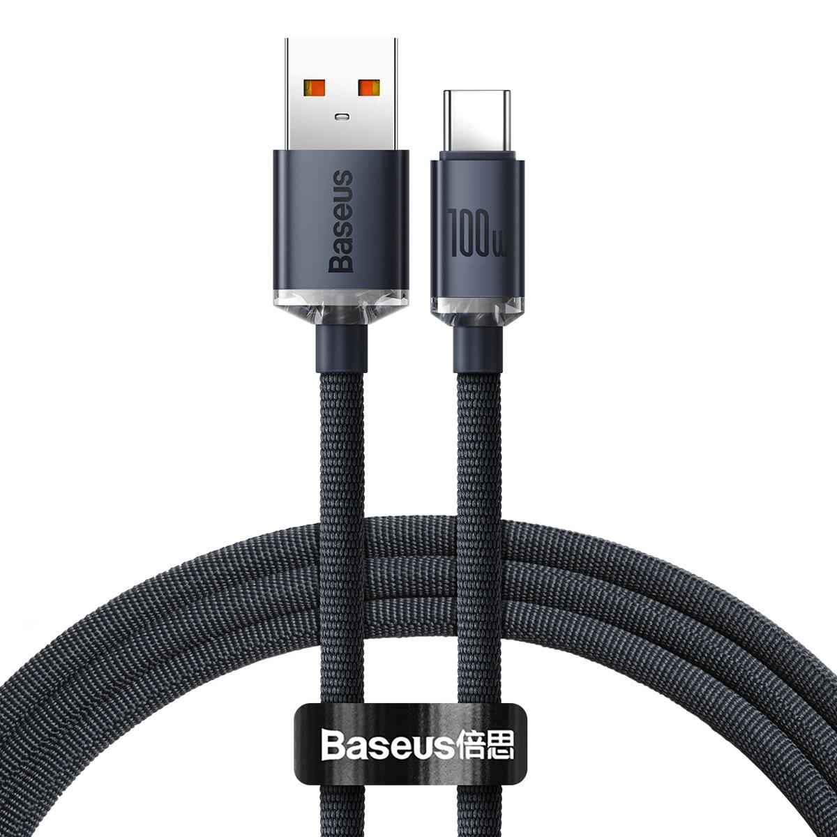 Uniqbuy For Baseus Crystal Shine Series Fast Charging Cable USB to Type-C 100W Cable, Length:1.2m(Black)