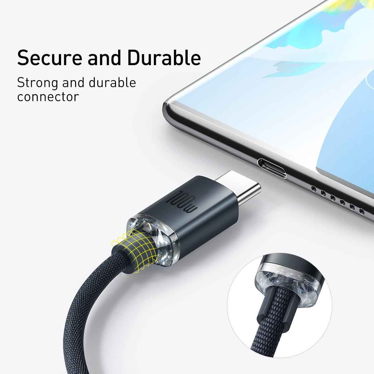 Uniqbuy For Baseus Crystal Shine Series Fast Charging Cable USB to Type-C 100W Cable, Length:1.2m(Black)