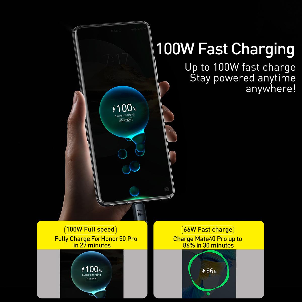 Baseus Crystal Shine Series Fast Charging Cable USB to Type-C 100W Cable, Length:1.2m(Black)