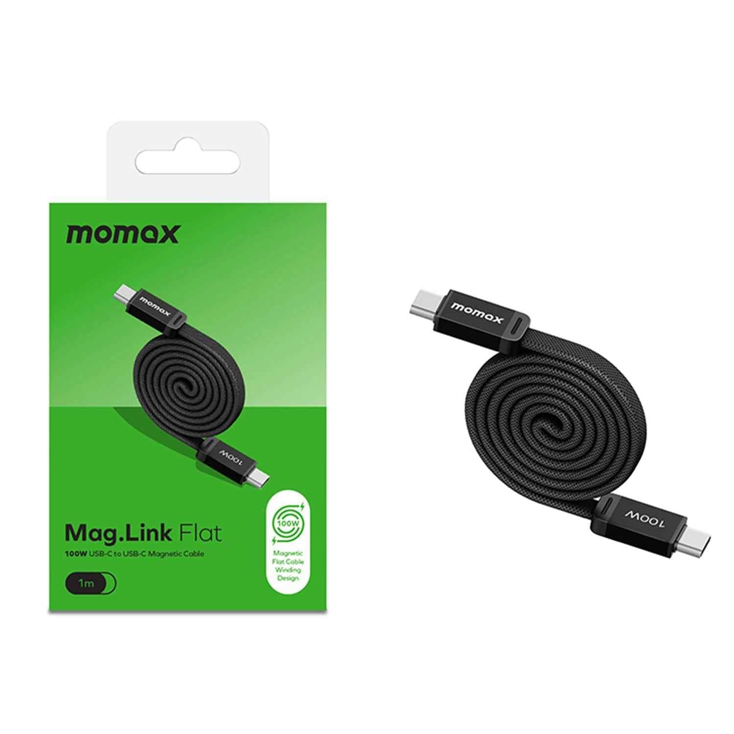 Uniqbuy For MOMAX 100W Type-C to Type-C Magnetic Retractable Fast Charging Braided Cable, Length:1m(Black)