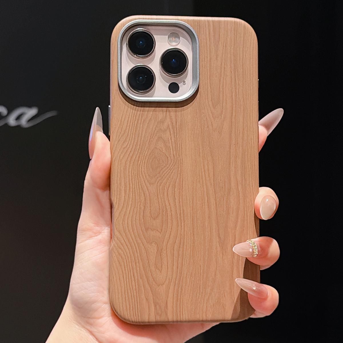 Compatible with iPhone 18 Pro & 17 Pro Wood Grain Full Coverage Magnetic Phone Case - Khaki