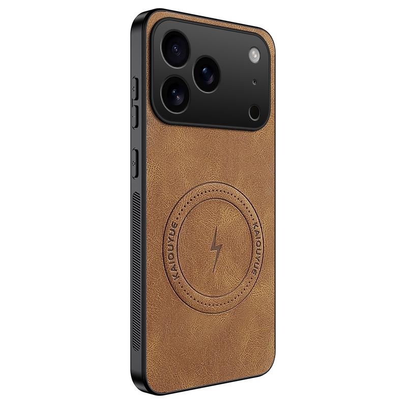 Compatible with iPhone 18 Pro WANLONFENG SD Series Nappa Texture Magnetic Phone Case - Brown