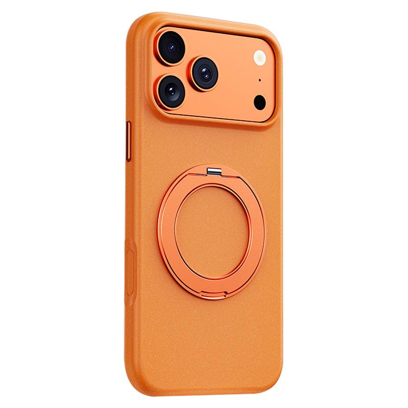Compatible with iPhone 18 Pro & 17 Pro Boundless Series Rock Sand Magnetic Phone Case with 360 Degree Rotating Alloy Stand - Orange