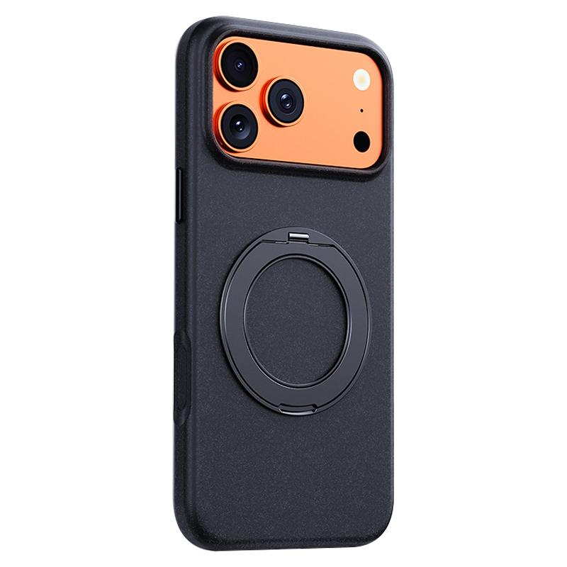 Compatible with iPhone 18 Pro & 17 Pro Boundless Series Rock Sand Magnetic Phone Case with 360 Degree Rotating Alloy Stand - Black