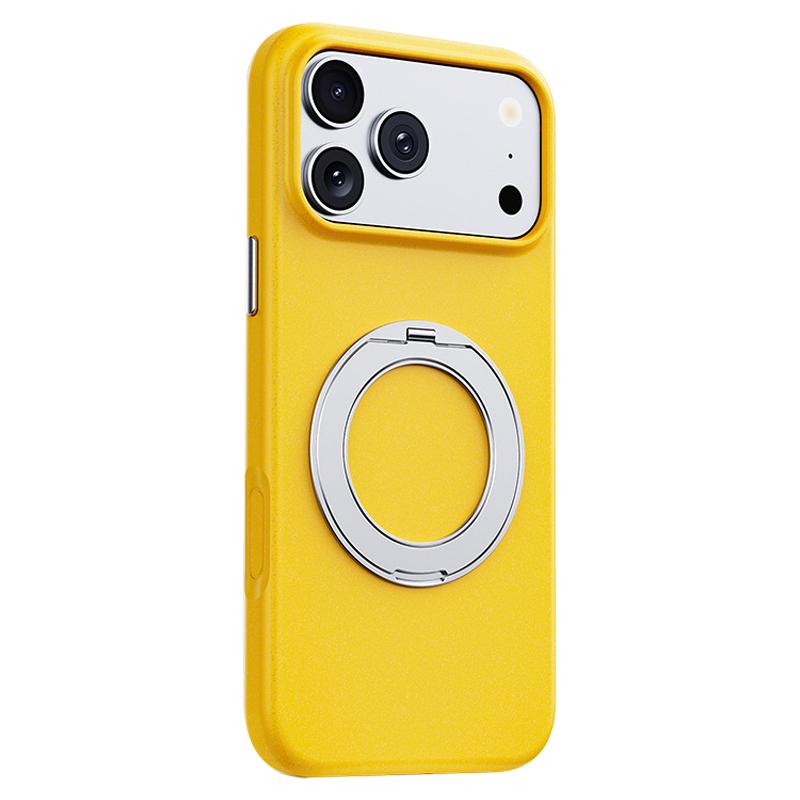 Compatible with iPhone 18 Pro & 17 Pro Boundless Series Rock Sand Magnetic Phone Case with 360 Degree Rotating Alloy Stand - Yellow