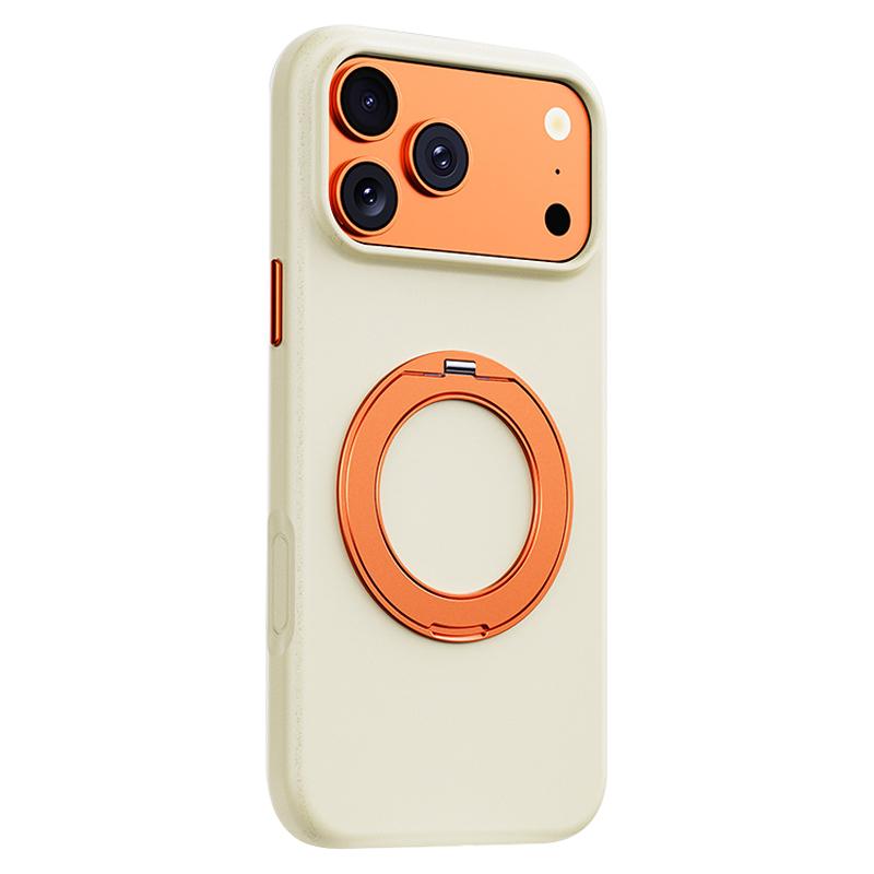 Compatible with iPhone 18 Pro & 17 Pro Boundless Series Rock Sand Magnetic Phone Case with 360 Degree Rotating Alloy Stand - Beige