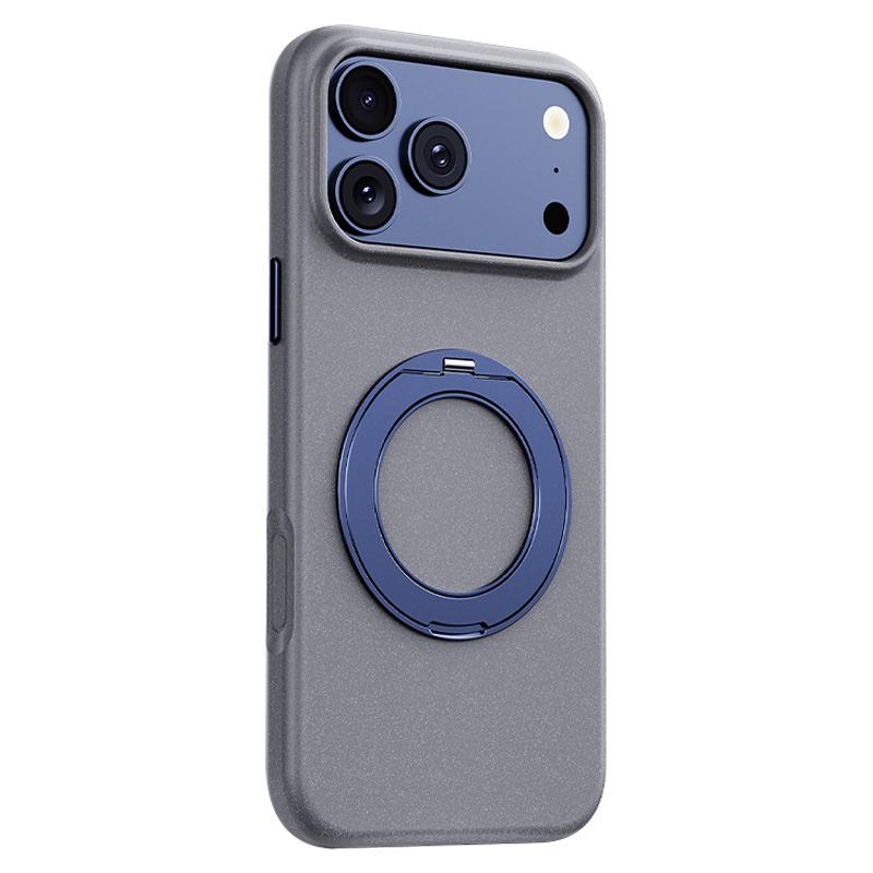 Compatible with iPhone 18 Pro & 17 Pro Boundless Series Rock Sand Magnetic Phone Case with 360 Degree Rotating Alloy Stand - Grey