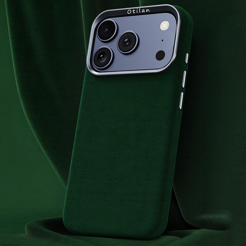 Compatible with iPhone 18 Pro & 17 Pro Ottilan Series Full Coverage Magnetic Microfiber Leather PC Phone Case - Dark Green