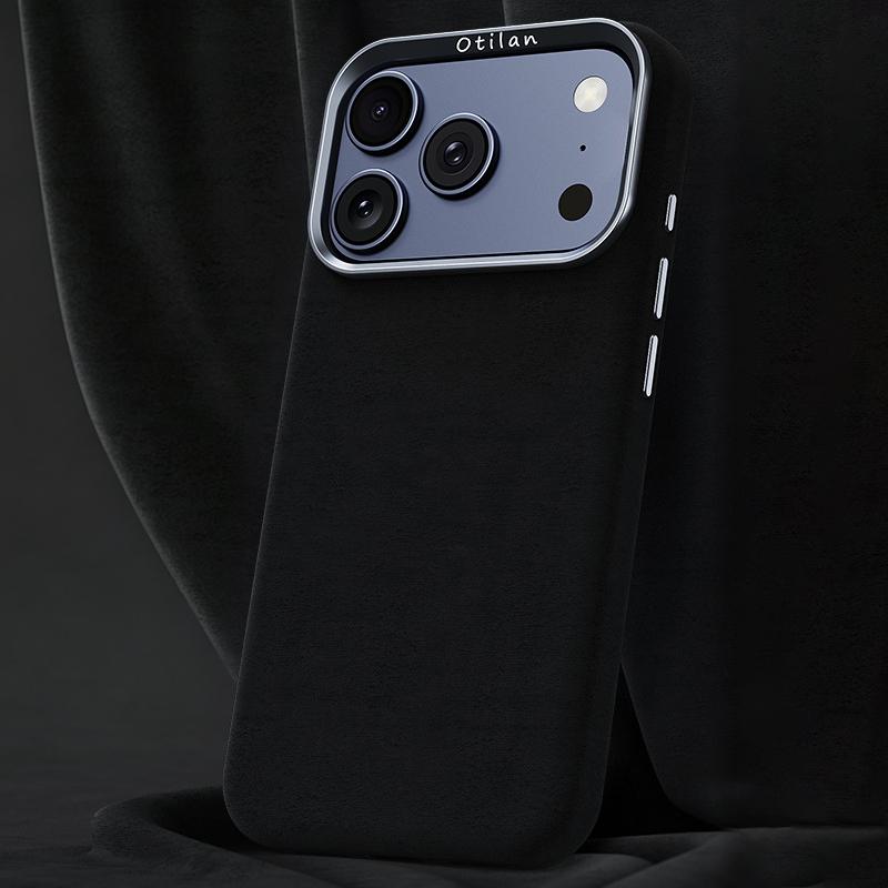 Compatible with iPhone 18 Pro & 17 Pro Ottilan Series Full Coverage Magnetic Microfiber Leather PC Phone Case - Black
