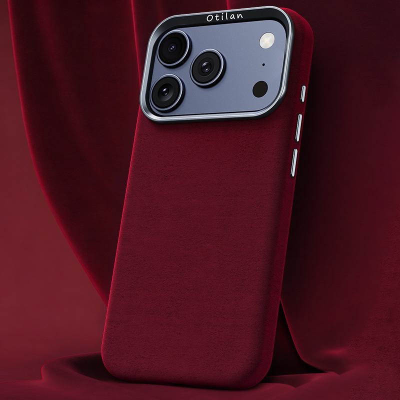 Compatible with iPhone 18 Pro & 17 Pro Ottilan Series Full Coverage Magnetic Microfiber Leather PC Phone Case - Red