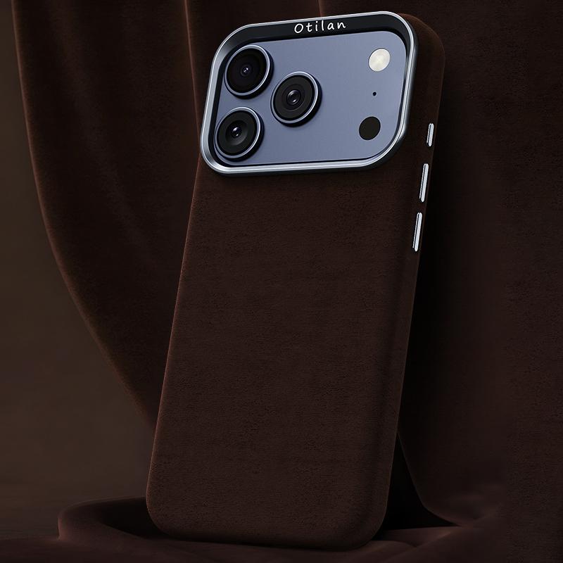Compatible with iPhone 18 Pro & 17 Pro Ottilan Series Full Coverage Magnetic Microfiber Leather PC Phone Case - Coffee