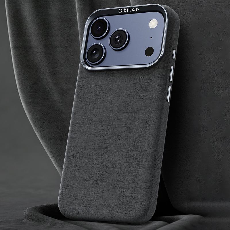 Compatible with iPhone 18 Pro & 17 Pro Ottilan Series Full Coverage Magnetic Microfiber Leather PC Phone Case - Grey