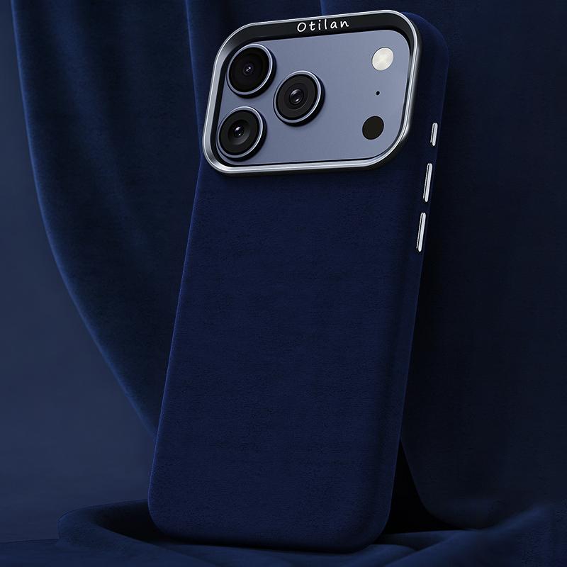 Compatible with iPhone 18 Pro & 17 Pro Ottilan Series Full Coverage Magnetic Microfiber Leather PC Phone Case - Navy Blue