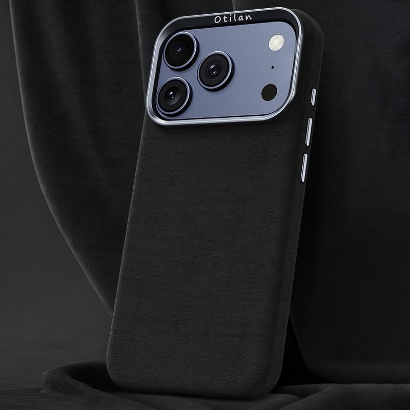 Compatible with iPhone 18 Pro & 17 Pro Ottilan Series Full Coverage Magnetic Microfiber Leather PC Phone Case - Dark Grey