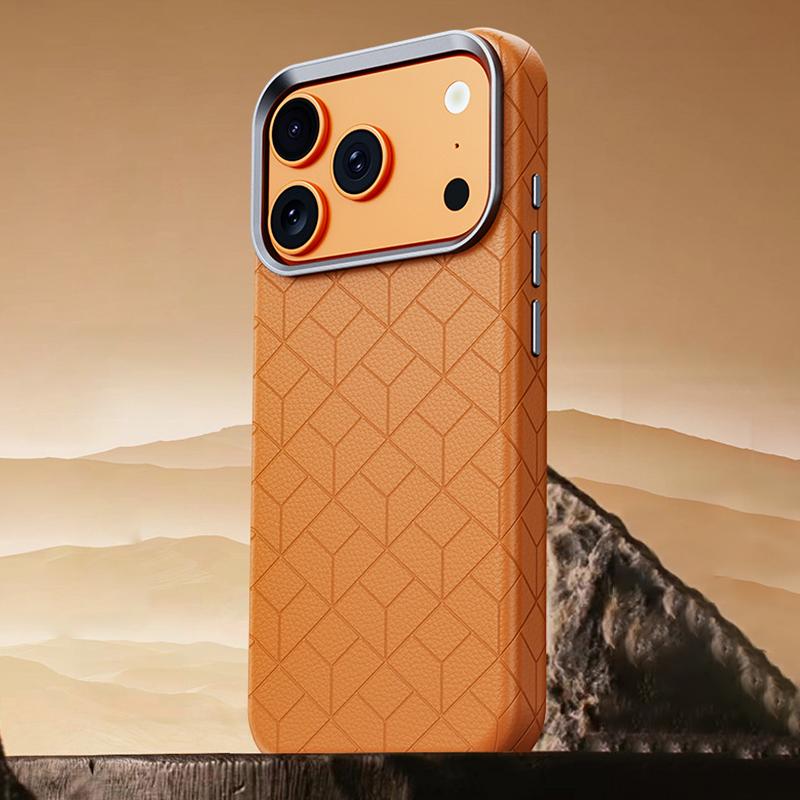Compatible with iPhone 18 Pro & 17 Pro Rubik Cube Series Embossed Grid Pattern Magnetic Phone Case - Brown