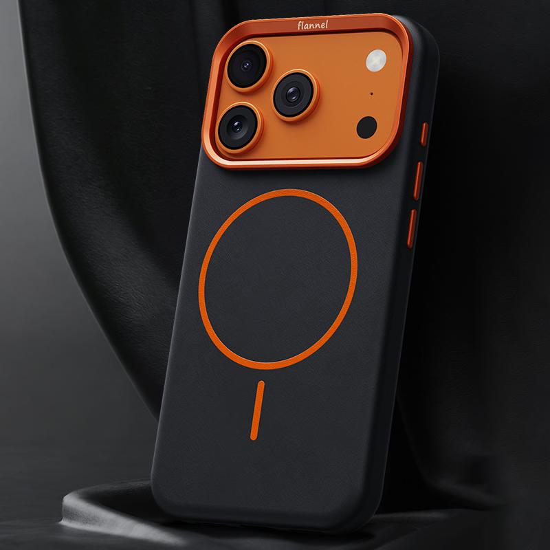 Compatible with iPhone 18 Pro & 17 Pro Elephant Leather Full Coverage Magnetic Microfiber Leather PC Phone Case - Black