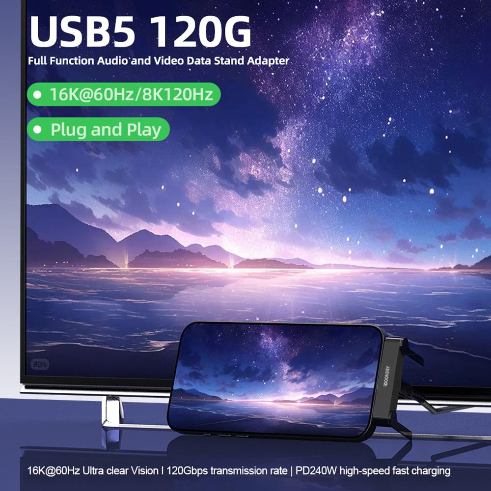 16K 120Gbps USB5 Type-C Full Function Holder Adapter(Black)