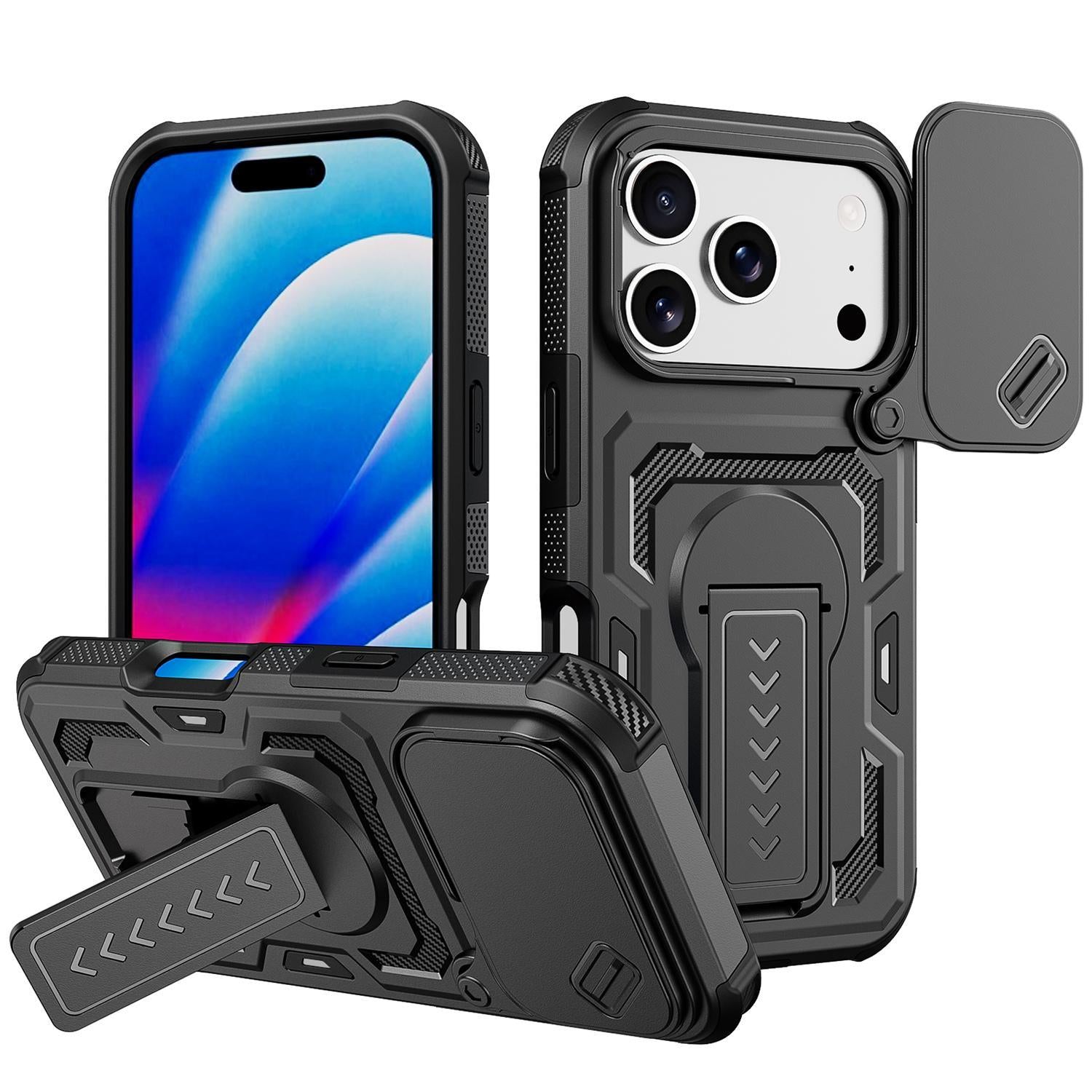 Compatible with iPhone 18 Pro Slid Camera Shield Invisible Holder PC Dual-Layer TPU Phone Case - Black