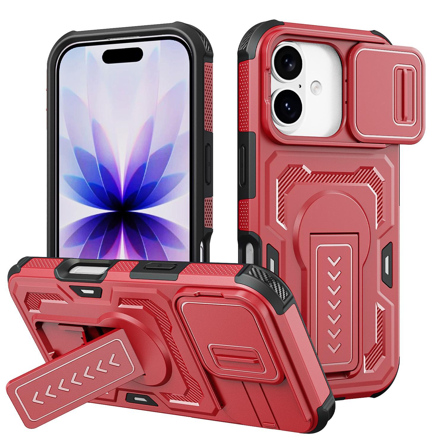 Compatible with iPhone 18 Slid Camera Shield Invisible Holder PC Dual-Layer TPU Phone Case - Red