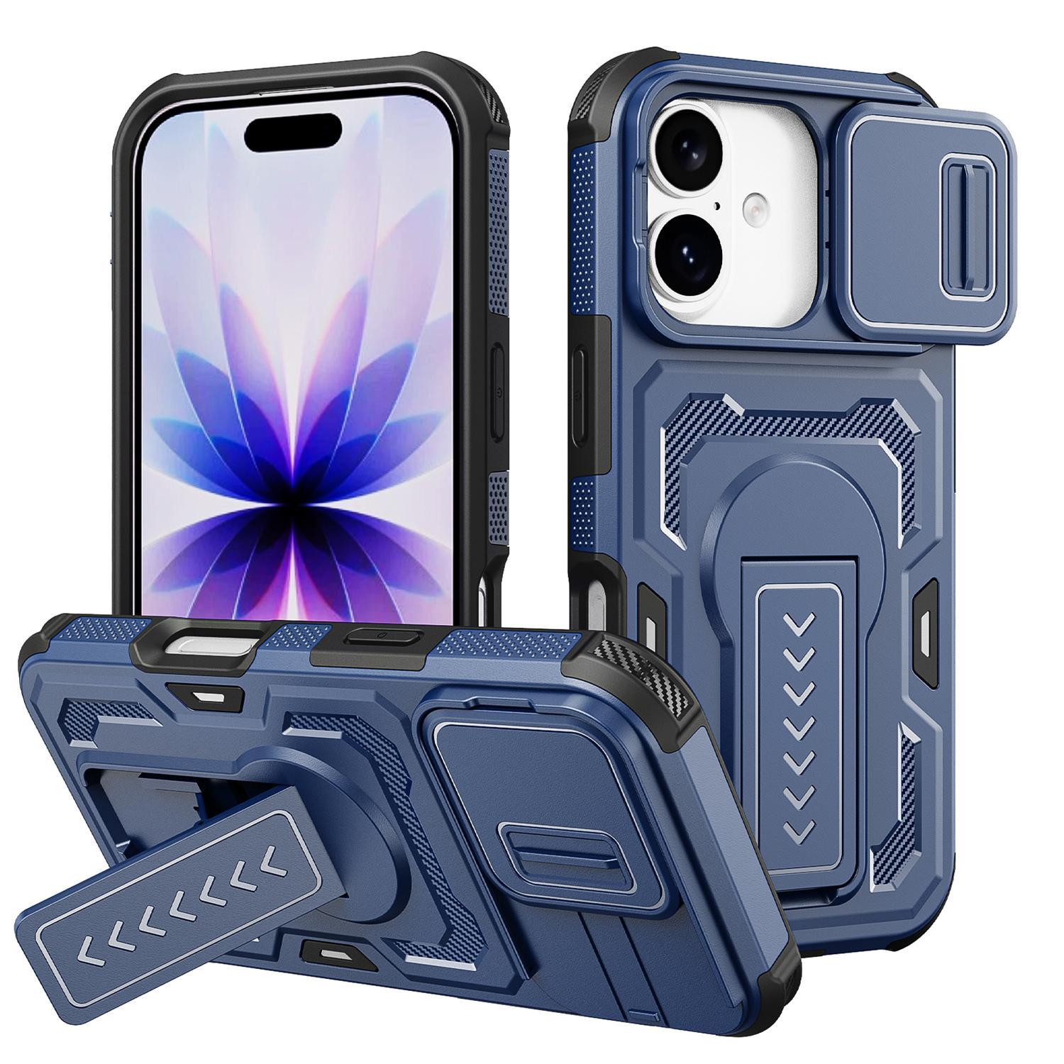 Compatible with iPhone 18 Slid Camera Shield Invisible Holder PC Dual-Layer TPU Phone Case - Blue