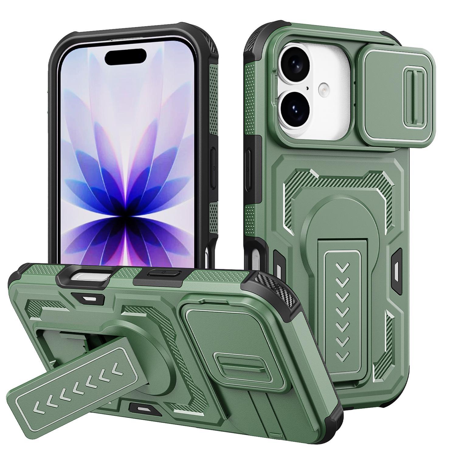 Compatible with iPhone 18 Slid Camera Shield Invisible Holder PC Dual-Layer TPU Phone Case - Green