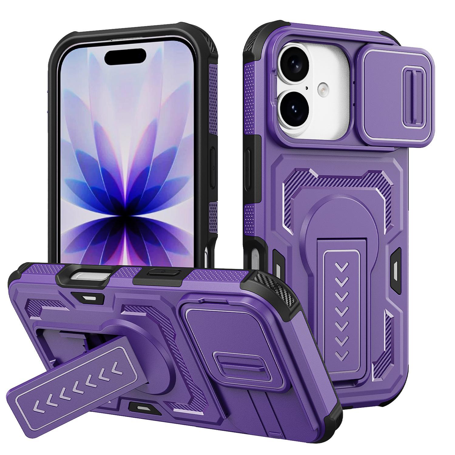 Compatible with iPhone 18 Slid Camera Shield Invisible Holder PC Dual-Layer TPU Phone Case - Purple