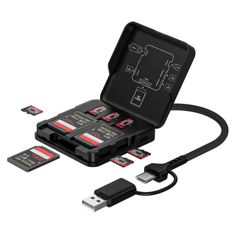 Uniqbuy For ADS-319 Multifunctional Portable Dual-Purpose Card Reader Storage Box(Black)
