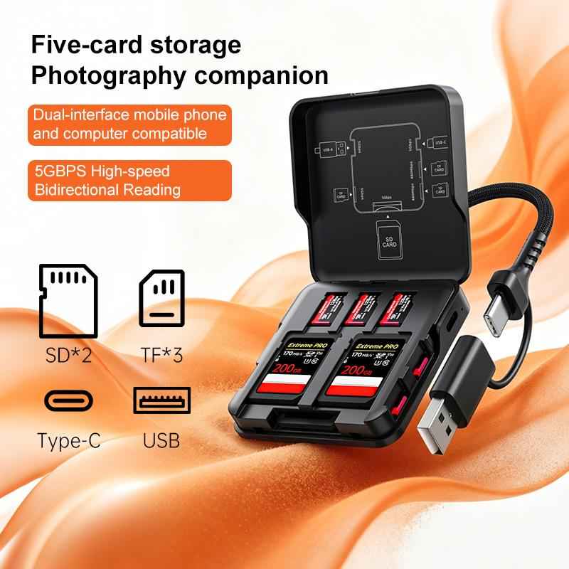 Uniqbuy For ADS-319 Multifunctional Portable Dual-Purpose Card Reader Storage Box(Black)