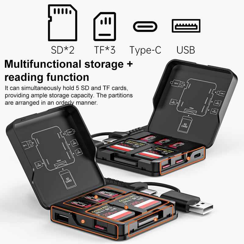 Uniqbuy For ADS-319 Multifunctional Portable Dual-Purpose Card Reader Storage Box(Black)